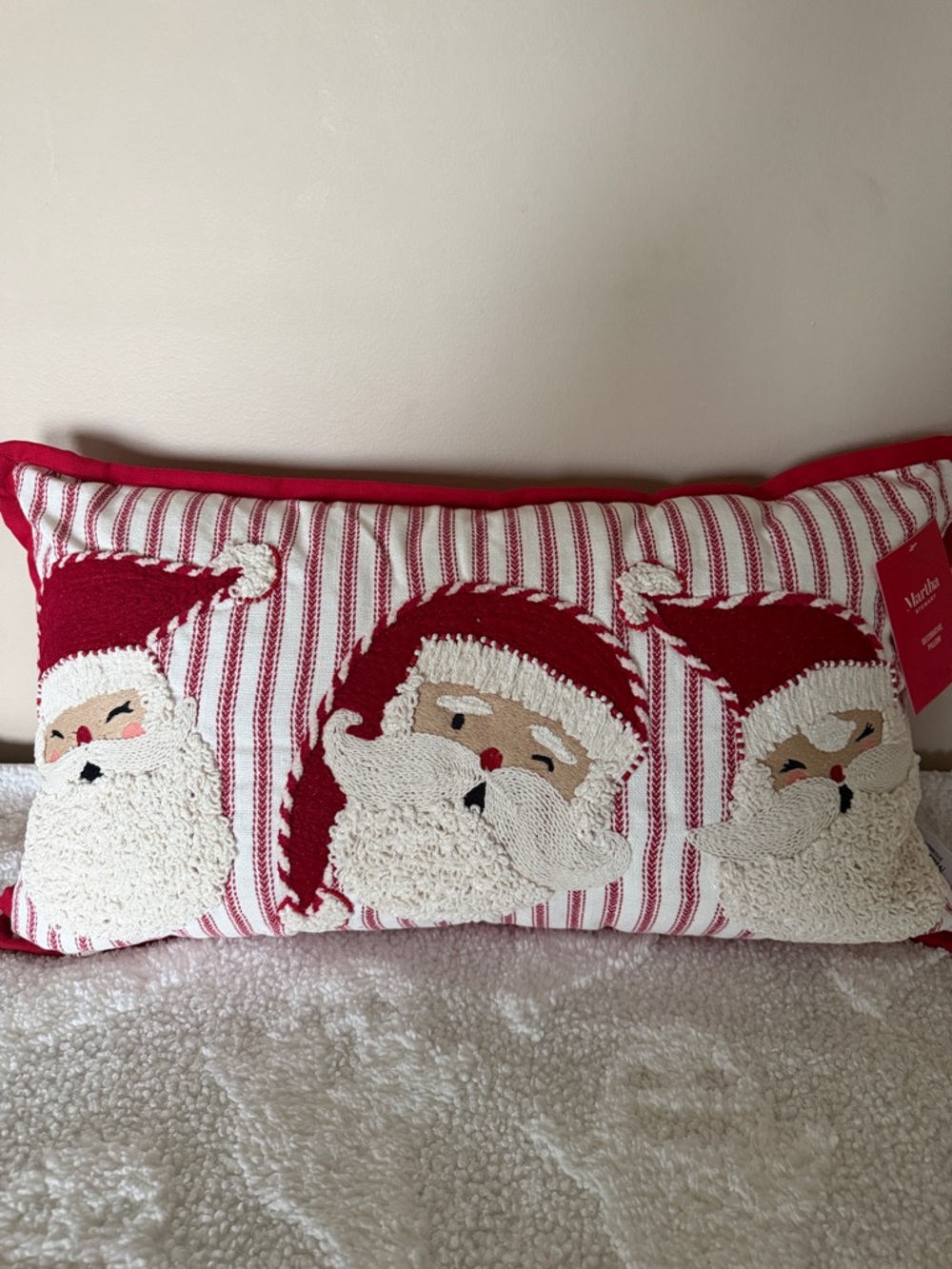 Martha Stewart Holiday Christmas Santa 🧑🎄 Pillow Red Embroidered NEW!